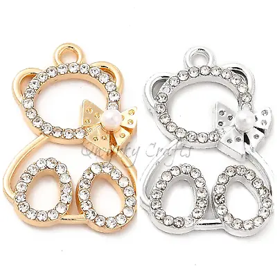 £3.75 • Buy Teddy Bear Charms Rhinestones Silver Or Gold Hollow Sparkly 23mm X 17mm 5pcs