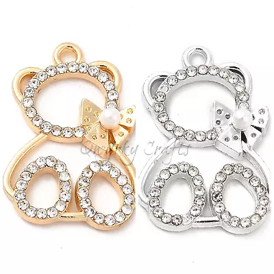 £3.75 • Buy Teddy Bear Charms Rhinestones Silver Or Gold Hollow Sparkly 23mm X 17mm 5pcs