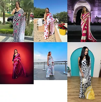 Sari Indian Pakistani Wedding Bollywood Party Wear Designer Saree Blouse New • $42.49