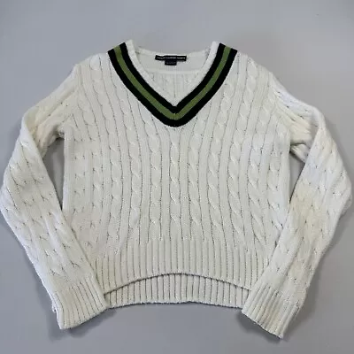Ralph Lauren Sport Vintage Women’s Sweater Cricket V-Neck Cable-Knit White Sz M • $52