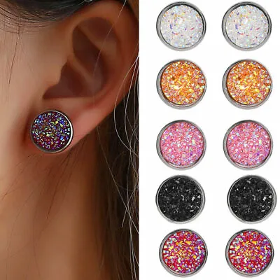 1 Pair Fashion Round Ear Stud Steel Glitter Rhinestone Xmas Earring Jewellery • $2.30