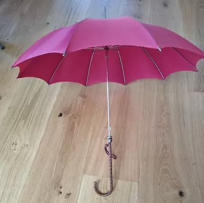 Vintage A. Fulton Red Umbrella With Brown Snakeskin Look Handle • £14.99