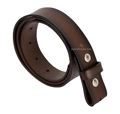 Mens Real Leather Belt Strap 100% Cowhide Stud Snap Clip On Waxed Belt • £11.99