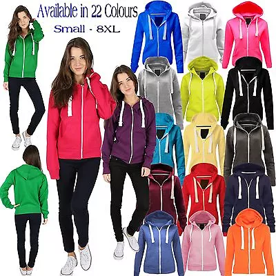 Ladies Fleece PLAIN ZIP HOODIE Plus Size Zipper Sweatshirt Jacket Small-XXXXXXXL • £7.95