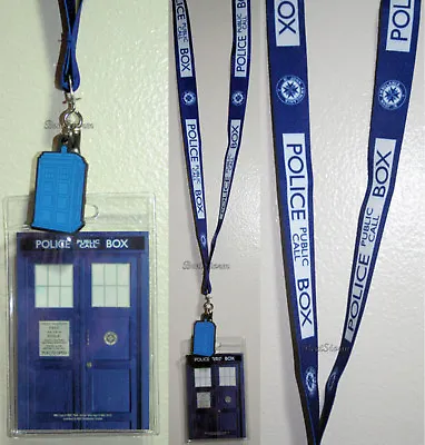 $24.95 • Buy NEW BBC Dr Who Tardis Police Public Call Box All Over Lanyard Charm ID Holder