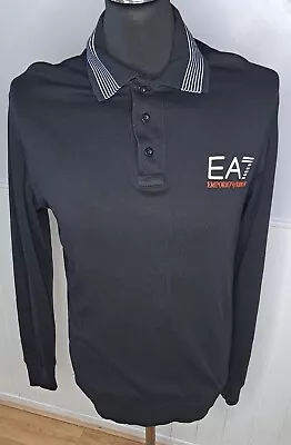 Emporia Armani Long Sleeve Collared Black Cotton Polo Shirt Mens Size L • £45