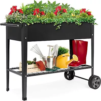 Garden Planter Bed Pot Raised Elevated Wheeled Ergonomic Lower Shelf Stand • £29.99