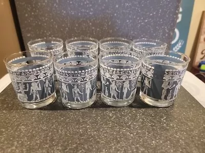 Hazel Atlas Egyptian Drinking Glasses Wedgewood Blue Set Of 11 Vintage • $25.99