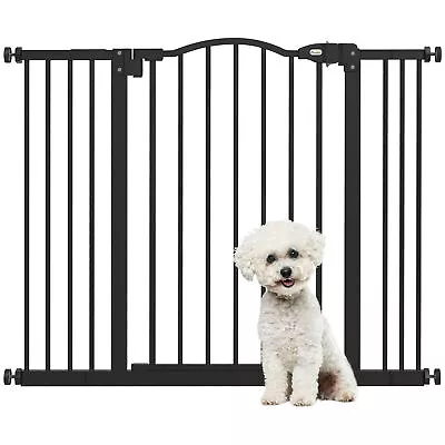 PawHut 74-100cm Adjustable Metal Pet Gate Safety Barrier W/ Auto-Close Black • £35.99