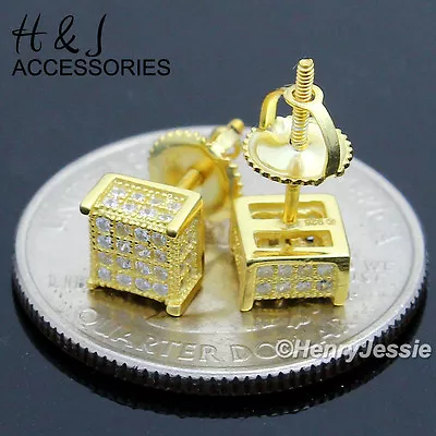 Men Women 925 Sterling Silver 6mm Icy Cz Square 3d Gold Plated Stud Earring*ag96 • $19.99