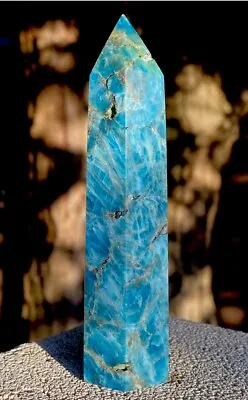 Around 80mm Rare Blue Apatite Natural Crystal Quartz  Stone Tower Healing Point • £13.75