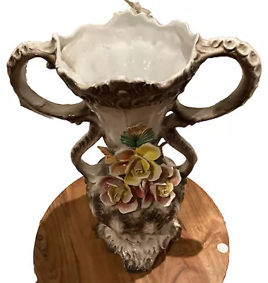Antique Large Ornate Capodimonte Floral Fern Double Handled Victorian Vase 45cm • $99