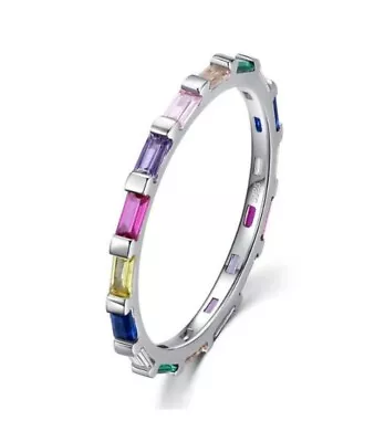 Stackable 925 Silver Gemstone Ring Natural Multi Tourmaline Eternity Band Ring • $89.99