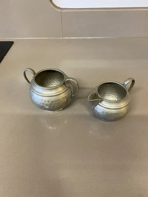 £2.99 • Buy Antique Pewter Hand Beaten Sugar Bowl & Milk Jug Cameo 6163 From Sheffield