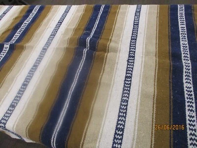 £20 • Buy Mexican Blanket, Throw, Rug, Brown Navy White, Woven Stripes, Picnic, Festival
