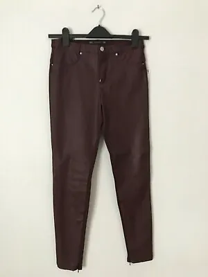 New With Tags Zara Waxed Front Effect Burgundy Skinny Trousers Jeans Size M • £15.99