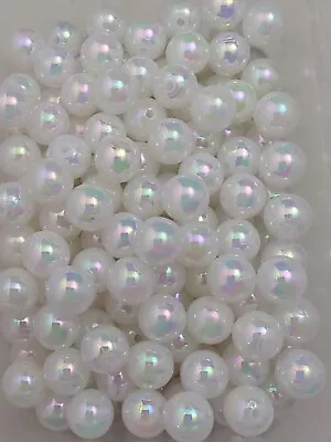 30 Round Beads White AB 10mm 2mm Hole (MYAB 41) • £3.40