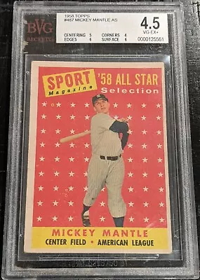 1958 Topps Mickey Mantle BVG 4.5 VG-EX+ #487 All Star Sporting News Yankees BGS • $215