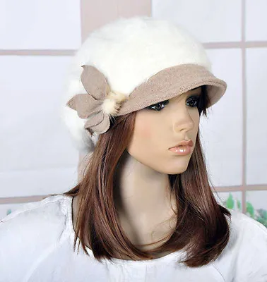 M82 Cute Rabbit Fur Wool Brim Hat Women's Winter Beanie Newsboy Cap 7-Colors • $15.37