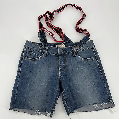 $24.99 • Buy Forever 21 Denim Jean Cut Off Shorts Size 9 Adjustable Suspenders Shortalls