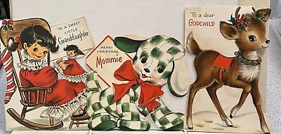  Holly Jolly  Vintage Kid's Christmas Cards- Lot Of 6. Reindeer Dogs Angel • $14