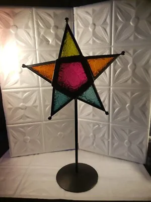 Stained Glass Metal Star Tea Light Candle Holder With Stand 17  1/4  Tall • $25