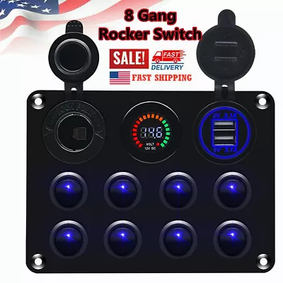 $35.54 • Buy 8 Gang Blue Rocker Switch Panel Circuit Breaker LED Waterproof Car Marine Boat