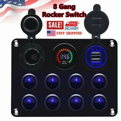 $35.54 • Buy 8 Gang Blue Rocker Switch Panel Circuit Breaker LED Waterproof Car Marine Boat