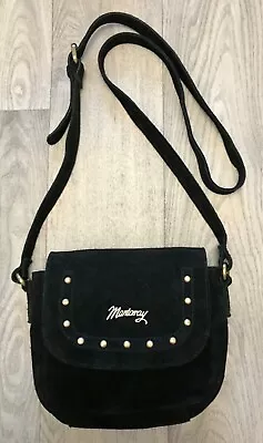 Mantaray Ladies Shoulder Bag Black Suede Size Small Studded Great Condition • £12