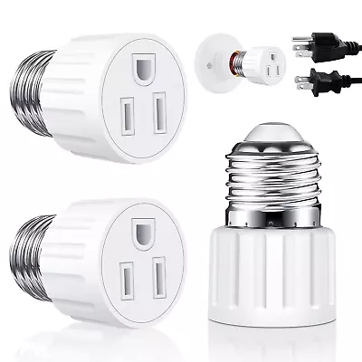 2 Pack E26/E27 3 Prong Light Socket To Plug Adapter Polarized Screw In Outlet F • $11.54