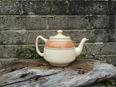 £25 • Buy Antique Pottery Teapot - Cornish Ware Style With Blue And Mocha Banding