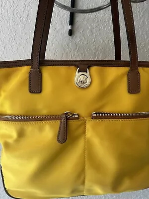 Michael Kors Kempton Tote Handbag Medium Gold/Yellow Nylon/Leather + Pockets • $45