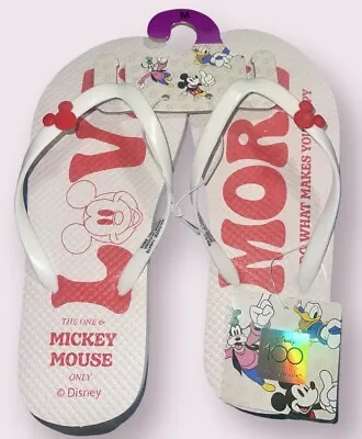 Disney 100 Mickey Mouse “ Love More” Flip-Flops Size M Women’s USA 7/8 NEW • $20.95