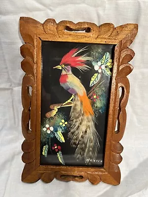Vintage Mexican Feathercraft Bird Picture/Wood Frame 4 X 9/B10 • $13.49