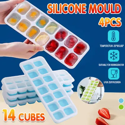 4PCS Ice Cube Tray With Lid Easy Release Silicone Mould 14 Cubes Container Mold • $11.99
