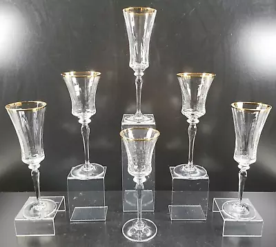 6 Pc Mikasa Jamestown Clear Gold Trim Fluted Champagne Wine Glass Set Optic Lot • $109.67