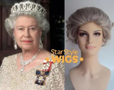 Deluxe Queen Elizabeth Ii Grey Old Lady Granny Grandma Short Curly Costume Wig • £26.99