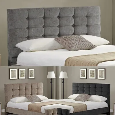 18 Cube Beds Headboard Chenille Fabric 24  High KINGSIZE | DOUBLE | SINGLE • £41.99