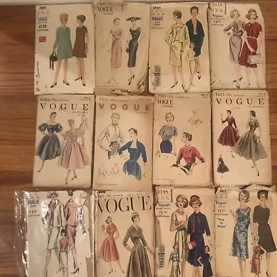 Vintage Vogue Sewing Patterns Lot Of 12  1950s-60’s Dresses Blouses Mostly 14s • $40