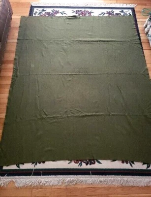 $29.97 • Buy Vtg 64x78 Dark Green Wool Army Military Survival Camping Lodge Blanket Marked Us