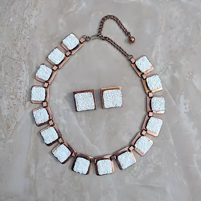 Vintage Matisse Copper Necklace And Earring Set Square Links White • $45
