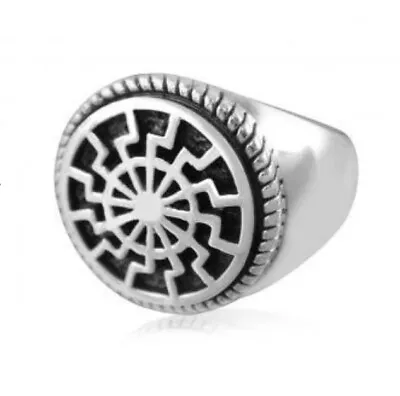 Sun Wheel Silver Ring Runes Viking Seal Viking Celtic 925 Black Sun  • $58.49