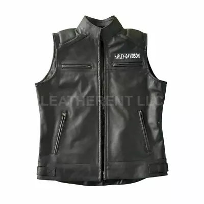 Mens HDMM Moto Biker Vintage Racer Style Real Lambskin Leather Motorcycle Vest • $89.98