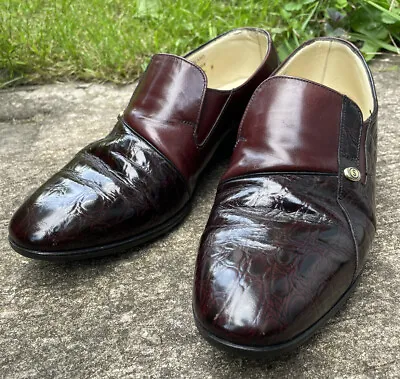 £9.94 • Buy VGC Sanders Of England 1990’s Slip-on All Leather Shoes Maroon Crocodile Look