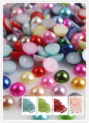 Multi-color 4mm Half Pearl Round Bead Flat Back Jewelry Beads With A Wax Pencil • $4.99