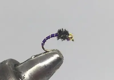 One Dozen (12) - Tungsten Beadhead Zebra Midge - Purple/Peacock - Nymph • $14.99