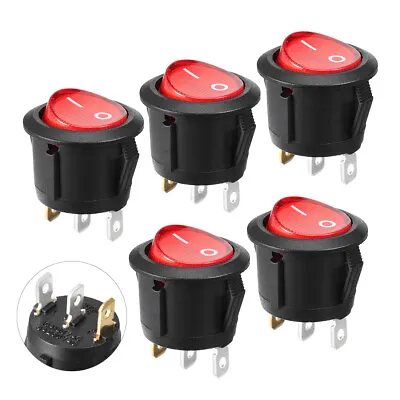 5PCS Round Red Lamp 3 Pins SPST Boat Rocker Switch AC 250V/6A 125V/10A • $7.80