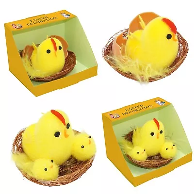 £7.99 • Buy Fluffy Decorative Easter Chenille Chicks & Wooden Brown Basket, DIY Bonnet Decor