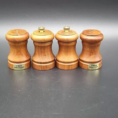 Vintage Viking Wood Salt Shaker Pepper Grinder Handmade Individual 2 Sets Japan • $14.99