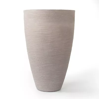 Koop 43cm Tall Rippled Planter Beige | Plastic Stone Effect Flower Pot • £17.99